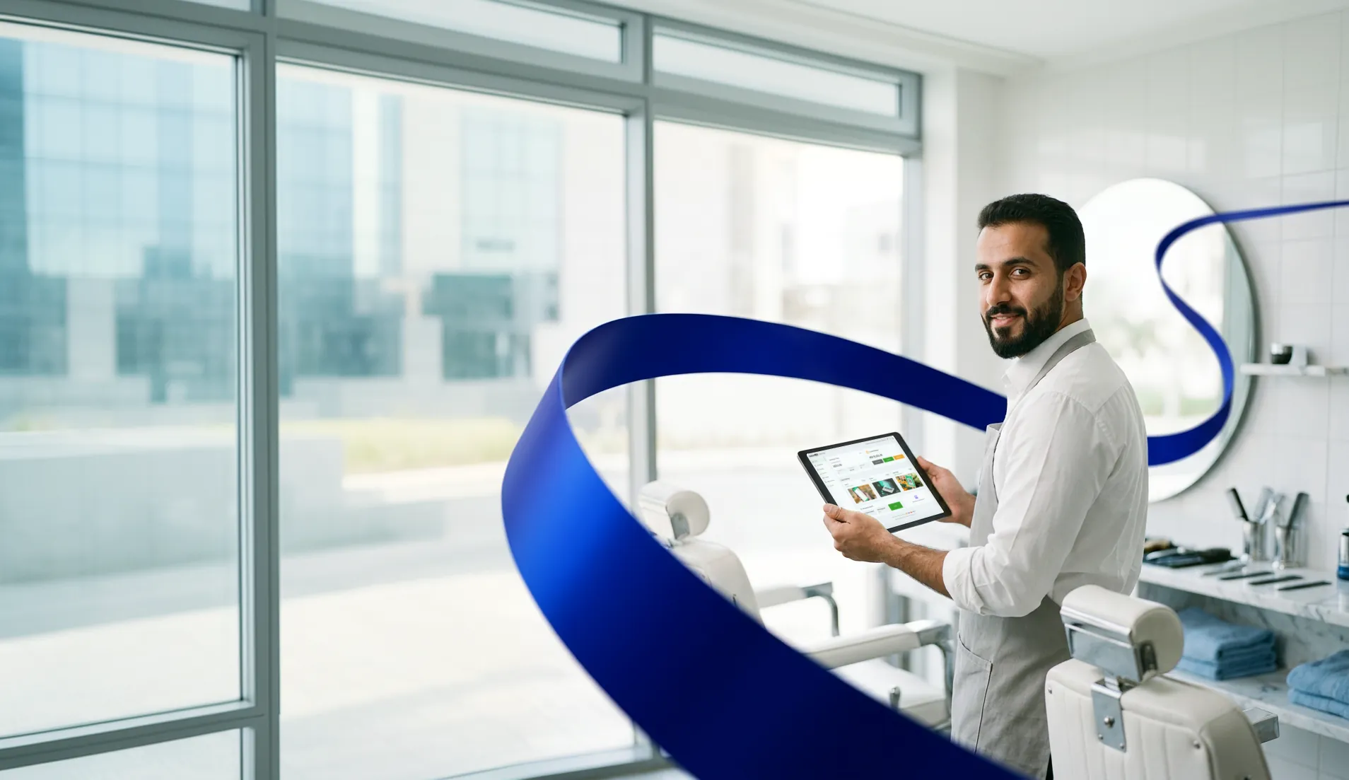 Merchant holding a tablet with the botim money dashboard